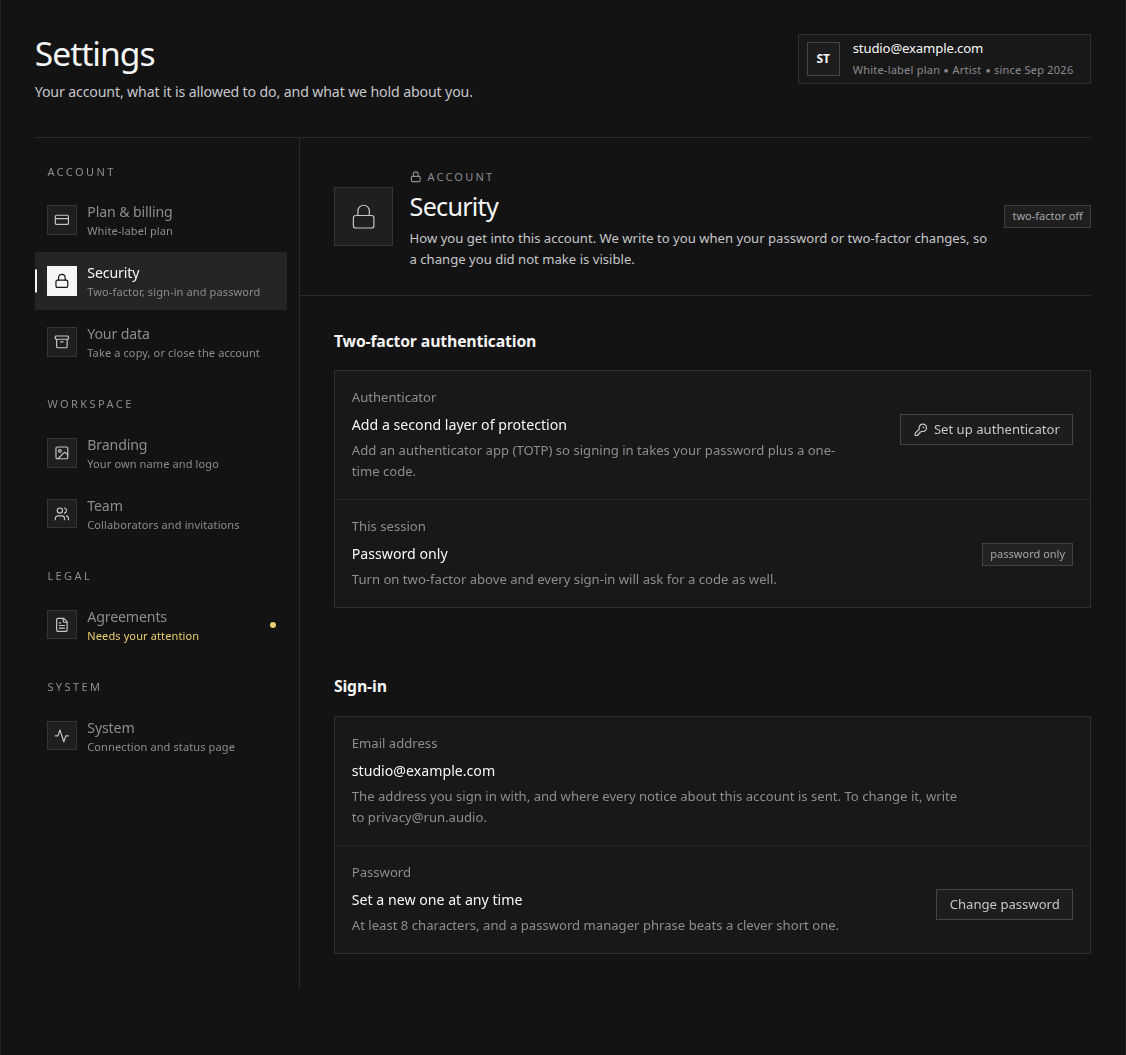 The Security settings section with account protection and sign-in details